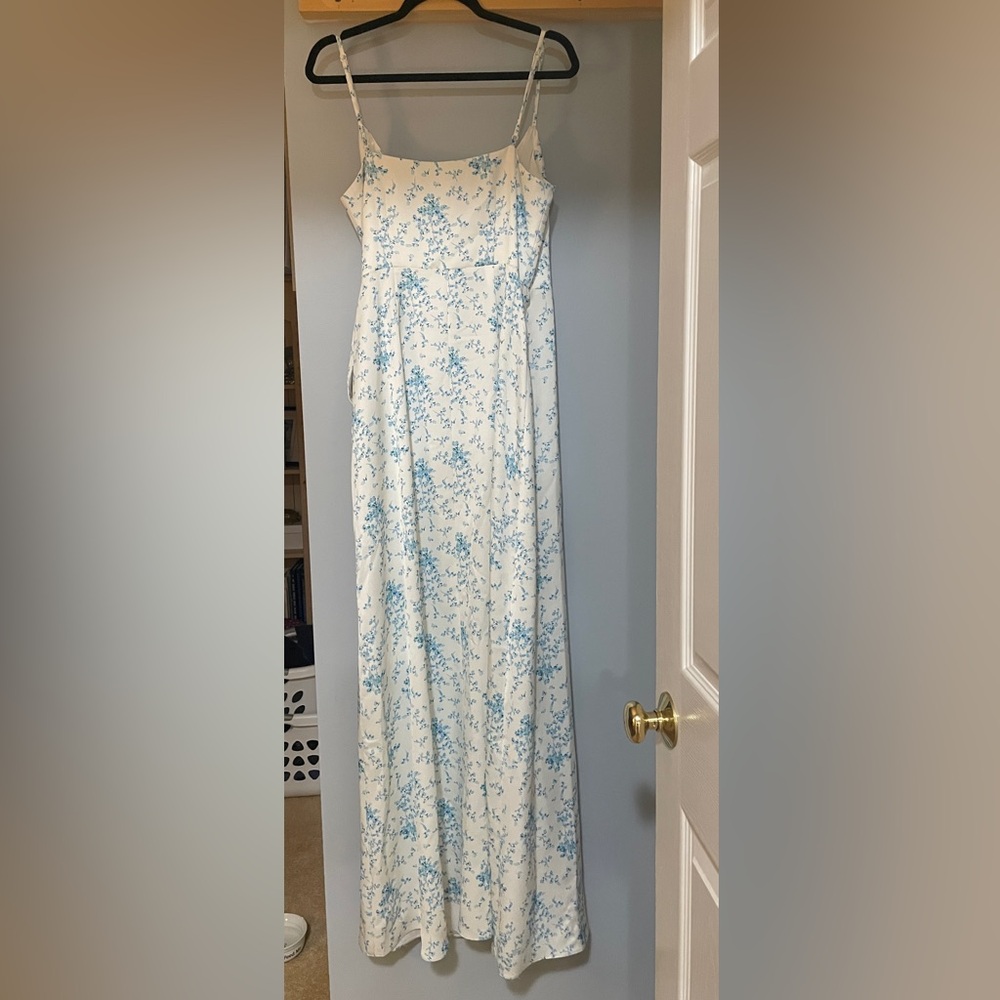 Anthropologie BHLDN White and Blue floral wrap dress